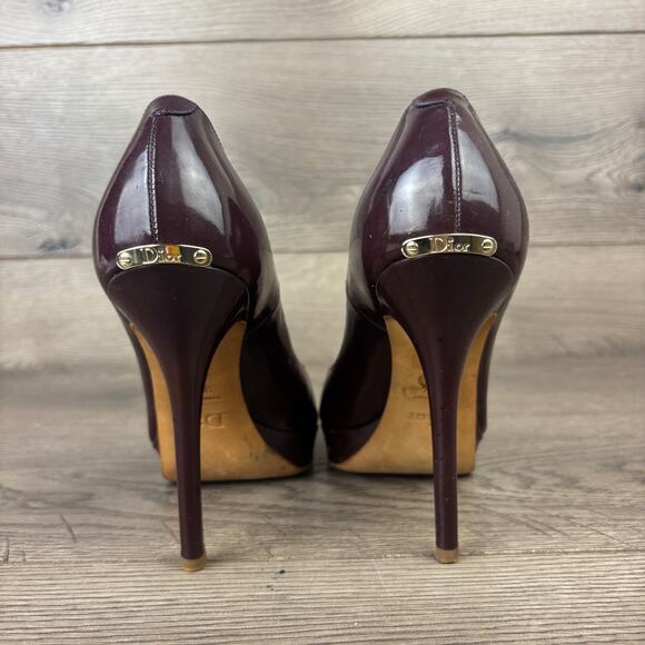 CHRISTIAN DIOR Purple Patent Leather Peep Toes Pumps Heels Women's 8 / 38.5 - Picture 6 of 15